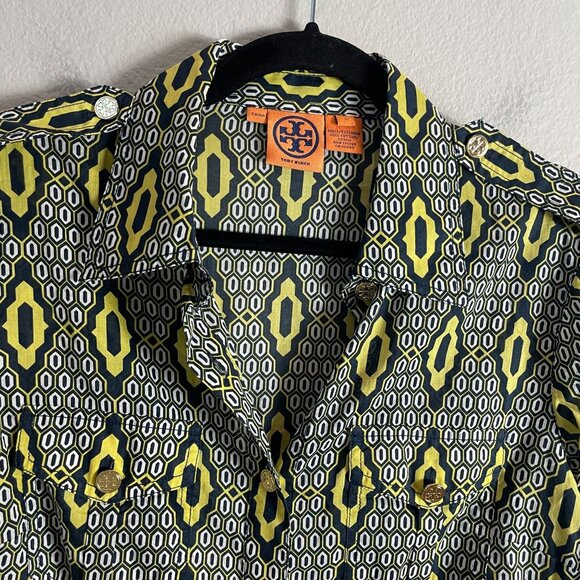 Tory Burch Womens 12 Geometric Print Button Up Shirt Long Sleeve Blouse Top - Picture 8 of 12